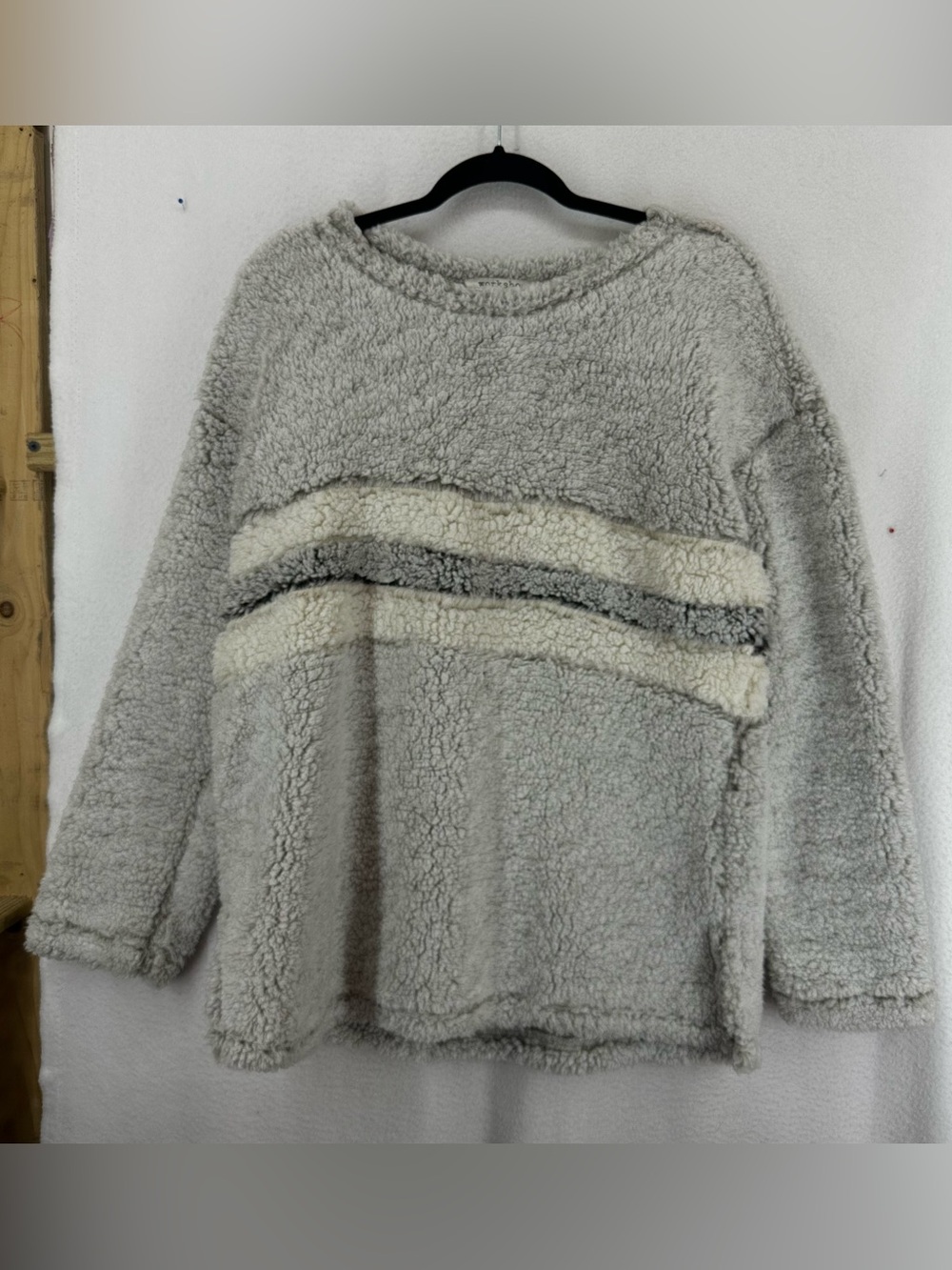 Workshop Republic Clothing Women’s Large Sherpa Fleece Pullover Gray Cream